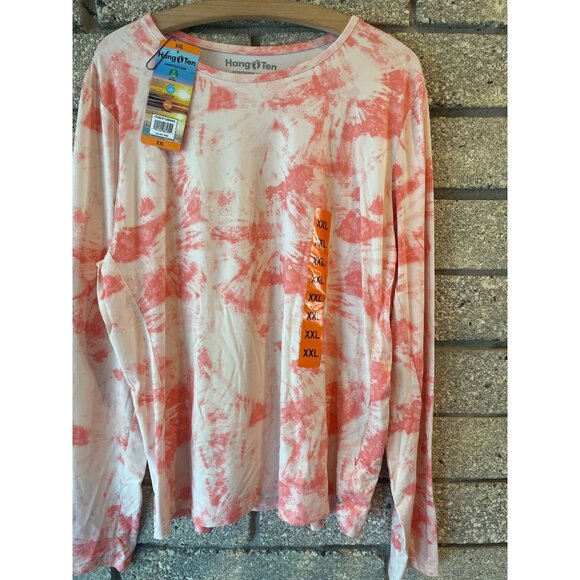 Hang Ten Womens Tie-Dye Long Sleeve Shirt XXL UV Protection UPF 50+ Peach & Whit - Picture 2 of 7